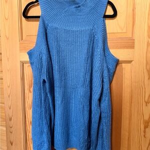 Chic Soul Blue Cold-Shoulder Knit Sweater